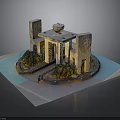 Scenic Architectural Model With Water Feature Tall Columns Greenery And Decorative Top