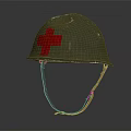 Vintage Green Helmet With Red Cross Symbol And Leather Straps For Medical Use