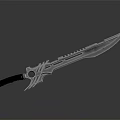 Futuristic Fantasy Weapon Intricate Metallic Blade Featuring Green Gemstone Handle and Reflective Surface