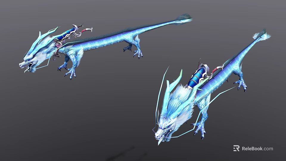 Game Movie Character Blue Dragons with White Details Back Mounted Rider Seats Mythical Fantasy Design 3d model 
