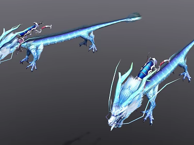 Game Movie Character Blue Dragons with White Details Back Mounted Rider Seats Mythical Fantasy Design 3d model