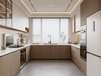 Modern Open Kitchen Interior Design Featuring Island Counter Cabinets And Appliances 3d model