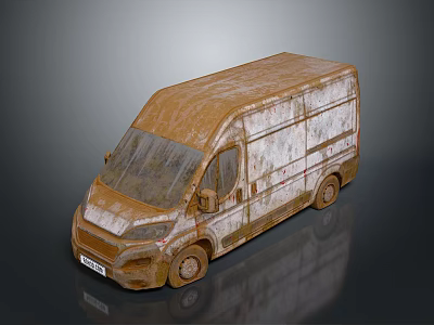 Old Rusty Van With Weathered Exterior And Rust Patches On Body Surface 3d model