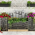 Ornamental Garden Planters With Green Plants Colorful Flowers And Golden Frames