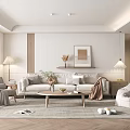 Modern Living Room Interior Design With Beige Sofa Area Rug Floor Lamp And Wall Art