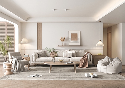 Nordic Living Room Cream Living Room 3d model