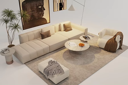 Modern sofa combination sofa combination leather sofa coffee table combination single leisure chair decorative painting 3d model