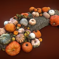 Various Colorful Pumpkins And Gourds Piled On Deep Red Background