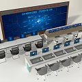Professional Monitoring Command Center Control Consoles With Large Screen Computers And Ergonomic Chairs