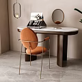 Modern Dressing Table Interior With Orange Chair Round Mirror And Metal Legs