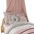 Kids Bed with Pink Canopy Woven Frame Polka Dot Bedding and Stuffed Toy