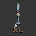 Animated Cartoon Bird Character With Long Blue Feather Hat And Shoes