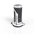Contemporary Cylindrical Cleaning Device Featuring Black White Exterior And Mobile Wheels