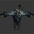 Blue Lion Headed Game Movie Character With Open Arms Decorative Armor And Axe On Head