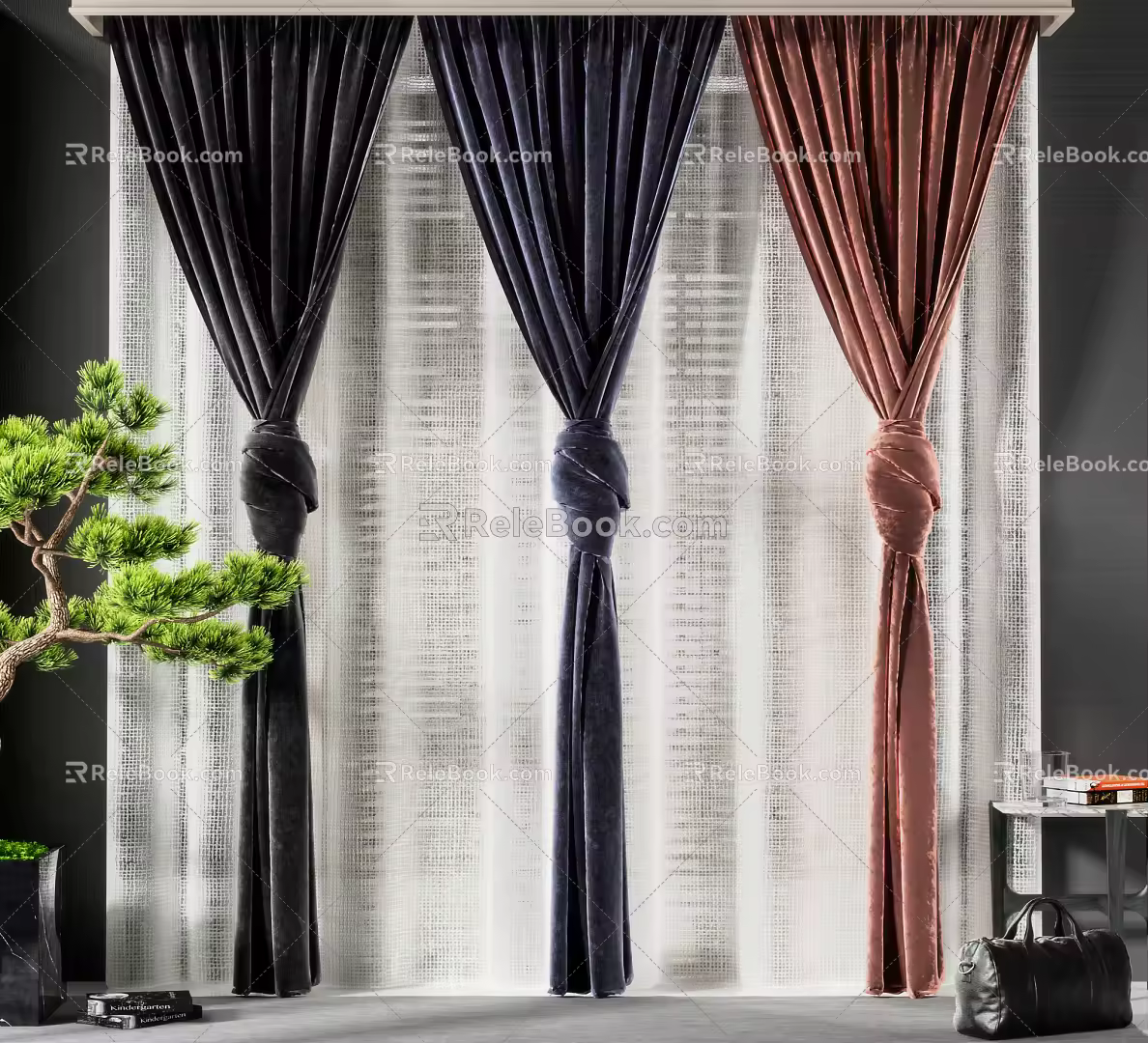 Modern Curtain Flannel Curtain Combination 3d model