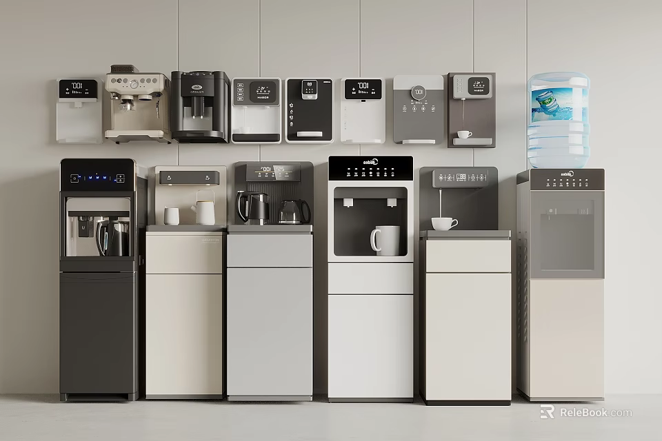 Various Water Dispensers With Modern Designs And Multiple Colors For Home Office 3d model 