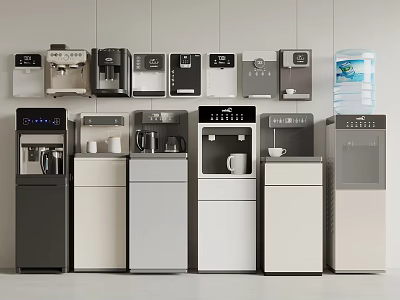 Various Water Dispensers With Modern Designs And Multiple Colors For Home Office 3d model