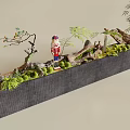 Indoor Landscape With Long Container Moss Ferns Tree Branches Nutcracker Soldier And Bamboo