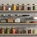 Organized Colorful Glass Spice Jars With Various Seasonings On Kitchen Shelves