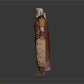 Man With Gray Hair In Ornate Medieval Style Outfit Cloak Wrist Guards And Boots