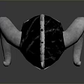 Medieval Weapon Helmet with Curved Horns Silver Trim Spikes and Black Metallic Texture