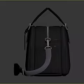 Gray Duffle Bag With Black Handles Metal Buckles Tag And Shoulder Strap