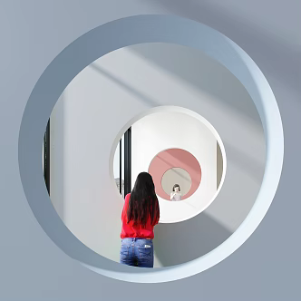 Geometric landscaping arched exhibition hall gradient circular landscaping small exhibition hall punch point to see the exhibition person 3d model