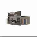 Clothing Store Fitting Rooms With Gray Orange Blue Colored Curtains
