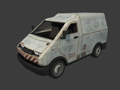 Old White Work Van With Red And White Stripes And Rustic Exterior 3d model