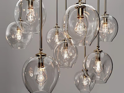 Elegant Modern Transparent Glass Chandeliers With Brass Bases And Exposed Bulbs 3d model