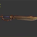 Fantasy Weapon Sword with Golden Blade Blue Hilt Ornate Decorative Patterns and Metallic Accents