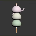 Cute Stacked Round Food with Pink Rabbit Head and Smiling Faces on Wooden Stick