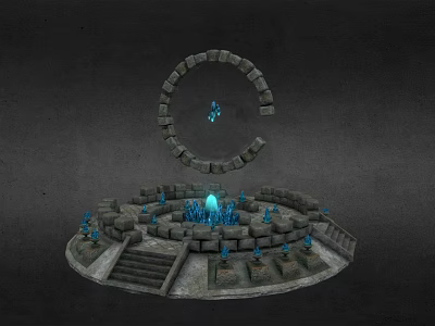 Cartoon Fantasy Scene With Circular Stone Platform Blue Glowing Elements And Floating Stone Ring 3d model