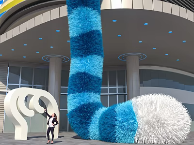 Giant Blue And White Striped Plush Installation White Question Mark Sculpture Modern Architecture Photo Spot 3d model