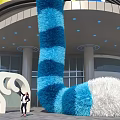 Giant Blue And White Striped Plush Installation White Question Mark Sculpture Modern Architecture Photo Spot