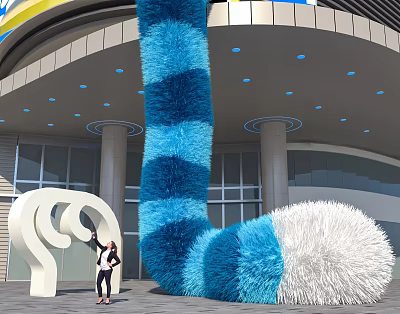 Giant Blue And White Striped Plush Installation White Question Mark Sculpture Modern Architecture Photo Spot 3d model