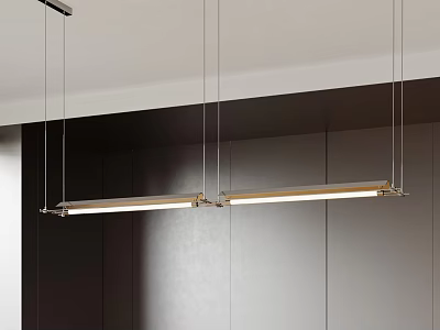Modern Kitchen Interior With Linear Metal Pendant Lights And Dark Cabinetry 3d model