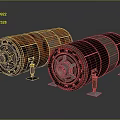 Industrial Rollers With Rusty Surface And Central Metal Components On Support Stands