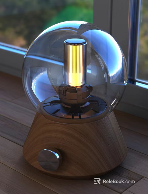 Modern Decorative Lamp With Glass Globe Shade And Wooden Base Featuring LED Filament 3d model 
