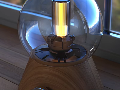 Modern Decorative Lamp With Glass Globe Shade And Wooden Base Featuring LED Filament 3d model