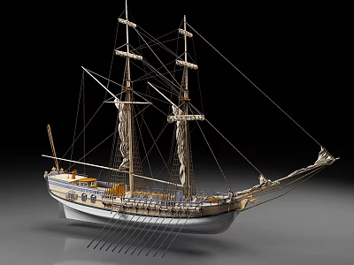 Detailed Wooden Sailing Ship Model With Tall Masts Intricate Rigging And Classic Hull Design 3d model