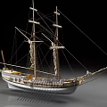 Detailed Wooden Sailing Ship Model With Tall Masts Intricate Rigging And Classic Hull Design