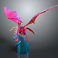 Ornate Fantasy Character Riding Pink Purple Dragon With Large Wings On Blue Base