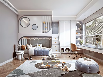 Modern Kids Bedroom Design With Bed Study Area And Playful Decor 3d model