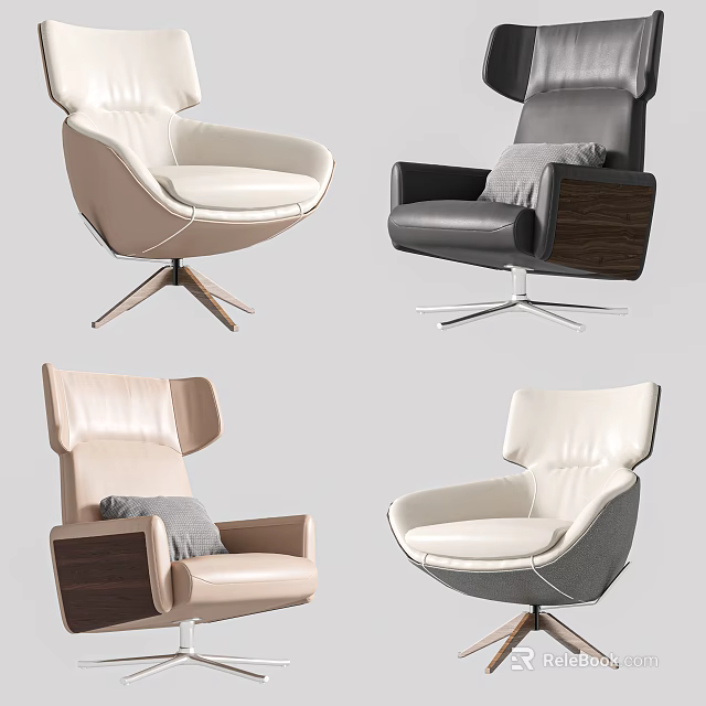Modern Leather Office Chair With Ergonomic Design Swivel Base And Wooden Accents 3d model 