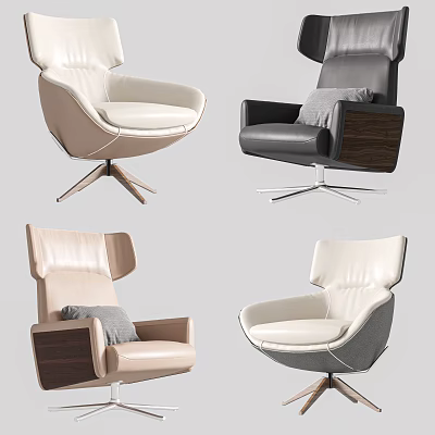 Modern Leather Office Chair With Ergonomic Design Swivel Base And Wooden Accents 3d model