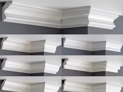 White Wall Cornice Molding Different Decorative Styles For Interior Design 3d model