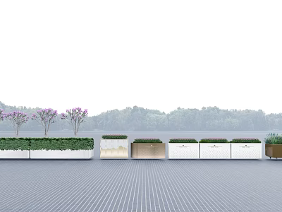 Outdoor Modern Flower Bed Planters With Green Plants And Purple Flowers 3d model