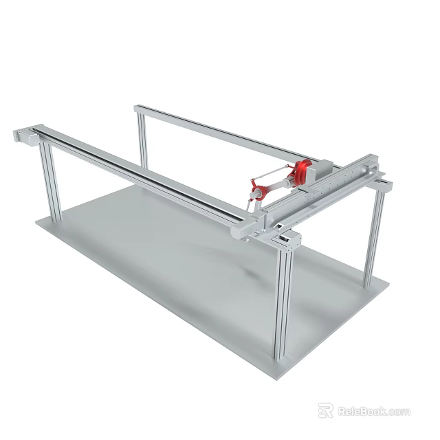 Industrial Mechanical Device With Long Metal Frame Support Legs And Red Sliding Component 3d model