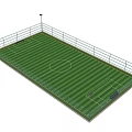 Professional Football Field With Green Striped Turf Boundary Lines And Surrounding Fence